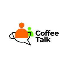 Coffee talk logo, coffee cup mug discussion logo icon