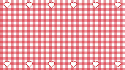 cute small red gingham with heart shape, plaid, checkered, tartan pattern background - obrazy, fototapety, plakaty