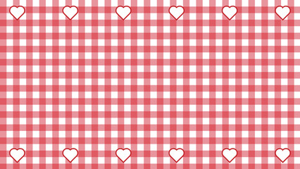 cute small red gingham with heart shape, plaid, checkered, tartan pattern background