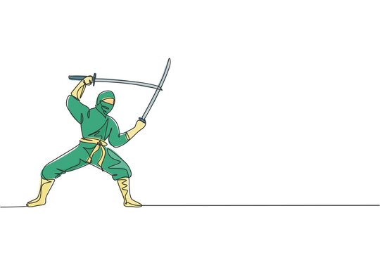 Premium Vector  Cartoon ninja posing and holding a sword