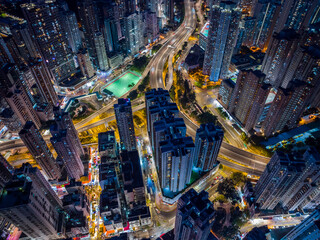 Top view of Hong Kong ciy at night