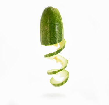 selective focus, vertically slice pointed gourds design isolated on white background