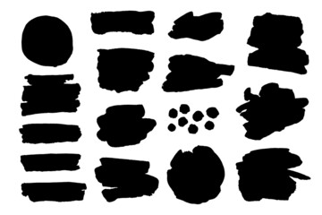 Brush stroke black ink silhouettes set