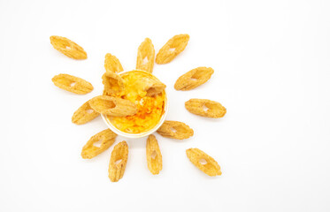 corn chips nachos isolated on white background,top view.selective