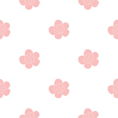 Floral seamless vector pattern with flowers. Spring flora. Simple hand-drawn kids style. Pretty ditsy for fabric, textile, wallpaper. Digital paper in white background