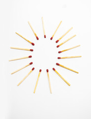 colorful matchstick circle isolated on white background, top view