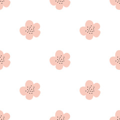 Floral seamless vector pattern with flowers. Spring flora. Simple hand-drawn kids style. Pretty ditsy for fabric, textile, wallpaper. Digital paper in white background