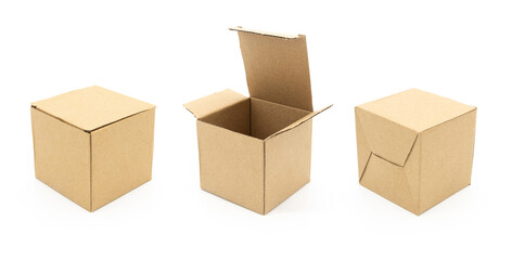 Set of kraft square packaging carton isolated on white background