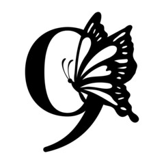 9 Number nine Butterfly abstract monogram