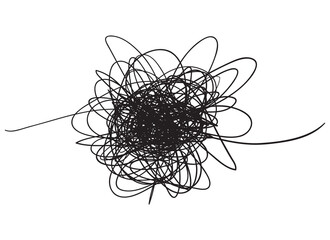 Chaos. Abstract tangled texture. Random chaotic lines. Hand drawn dinamic scrawls. Black and white illustration. Background with lines. Universal pattern. Art creation