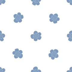 Foto op Plexiglas Floral seamless vector pattern with flowers. Spring flora. Simple hand-drawn kids style. Pretty ditsy for fabric, textile, wallpaper. Digital paper in white background © Anna Eshka