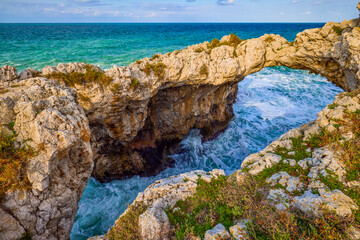 Beautiful landscape with a rocky sea shore on a sunny day