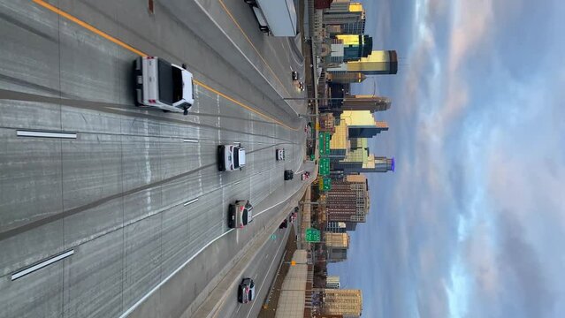 Vertical footage of Minneapolis Mpls downtown skyline view, Minnesota