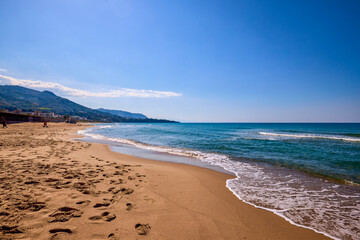 Beautiful landscape with a rocky sea shore on a sunny day