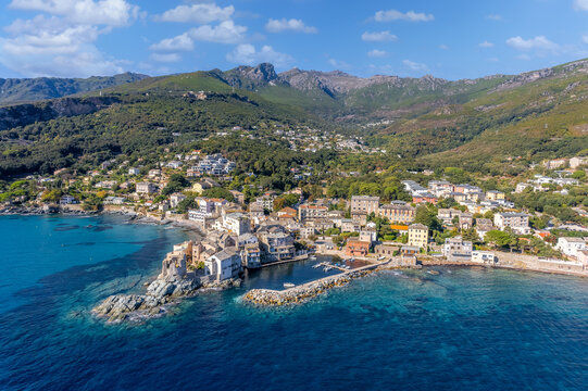 Landscape with Erbalunga, ancient village in Corsica island, French