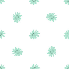 Floral seamless vector pattern with flowers. Spring flora. Simple hand-drawn kids style. Pretty ditsy for fabric, textile, wallpaper. Digital paper in white background