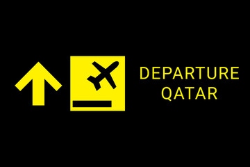 Departure Qatar  on airplane. Concept of air flight in  Doha , capital Qatar . Departure to Qatar  travel.  Aeroport board. Yellow logo on a black background.