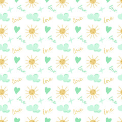 Boho  seamless pattern, cute vector design for fabric, invitation, textile.  pastel elements, moon, star. Baby nursery background