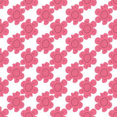 Floral seamless vector pattern with flowers. Spring flora. Simple hand-drawn kids style. Pretty ditsy for fabric, textile, wallpaper. Digital paper in white background