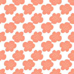 Floral seamless vector pattern with flowers. Spring flora. Simple hand-drawn kids style. Pretty ditsy for fabric, textile, wallpaper. Digital paper in white background