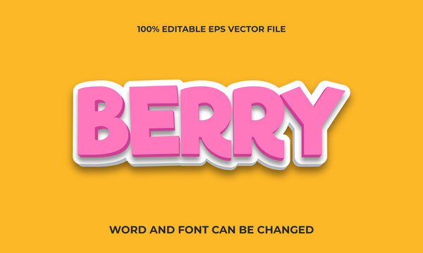 Editable 3D Text Effect With Berry Fruit ,food, Strawberry Text Concept Style Font Premium Vector.