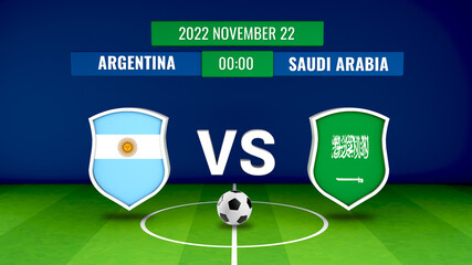 3d illustration about soccer game Argentina versus Saudi Arabia which will be held on November 22, 2022.