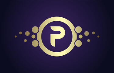 Dots Letter P Logo in Gold and Purple Gradient. Alphabet Dotted Icon Vector Design, EPS10.
