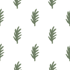 Green leafs seamless pattern. Vector hand drawn botanical illustration. Pretty scandi style for fabric, textile, wallpaper. Digital paper in white background