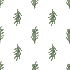 Green leafs seamless pattern. Vector hand drawn botanical illustration. Pretty scandi style for fabric, textile, wallpaper. Digital paper in white background