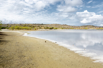 Walk along the salty shores of the Jan Thiel lagoon on the Caribbean island Curacao