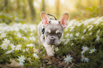 dog posing in flowers