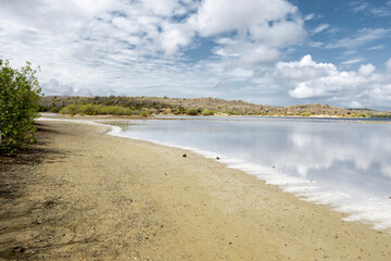 Walk along the salty shores of the Jan Thiel lagoon on the Caribbean island Curacao