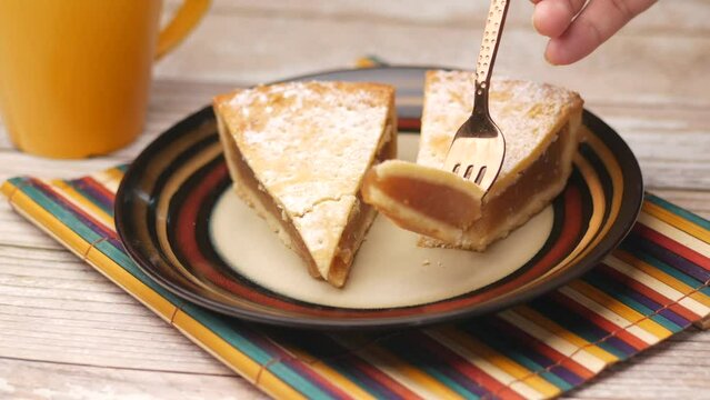  half eaten a slice of apple pie cake 