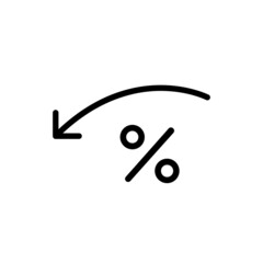 Percent lowering black line icon. Profit reduction, price drop, discount sign. Low interest rate of the bank. Flat isolated illustration for logo, app, banner, web design, dev, ui, gui. Vector EPS 10
