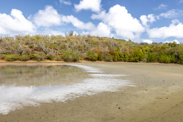 Walk along the salty shores of the Jan Thiel lagoon on the Caribbean island Curacao