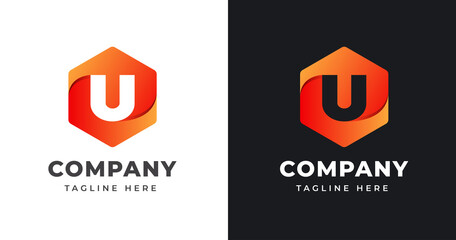 Letter U logo design template with polygonal shape concept gradient element geometric