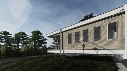Fototapeta na wymiar outdoor space home architectural sketch 3d illustration