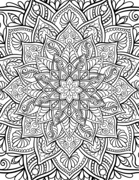Ornamental mandala adult coloring book page. Zentangle style coloring page. Arabic, Indian ornament.