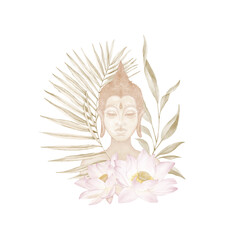 Buddha with lotus and yellow leaves