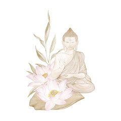 Buddha with lotus and yellow leaves