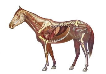 Anatomy of a mare showing the heart stomach and skeleton.