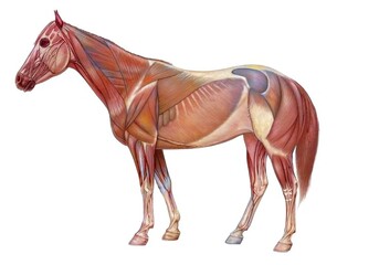 Anatomy of the horse with its muscular system.