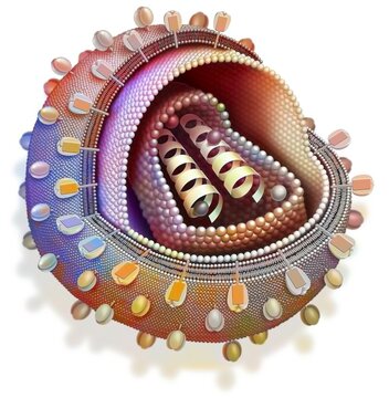 AIDS virus in cross section with protein coat matrix.