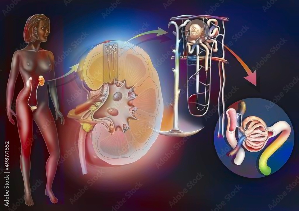 Sticker Urinary system from kidney to glomerulus with structures of kidney.