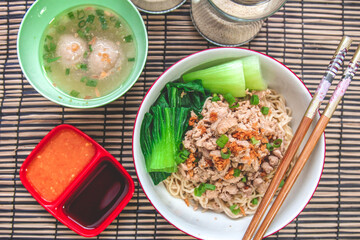 Chicken Noodle or Mie Ayam from Indonesia with top view 2