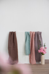 Sewing concept, linen colored fabrics
