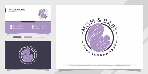 Fototapeta na wymiar Mom and baby logo with creative concept and business card design Premiumm Vector