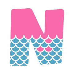 N Alphabet Mermaid abstract monogram