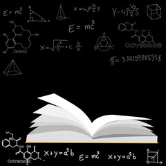pattern on the theme of science and chemistry. Structural formulas of substances. Black outline on background. Vector illustration in sketch style. Vector illustration of Mathematics.