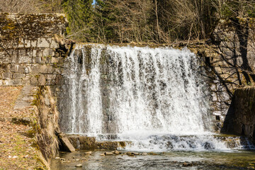 Waterfall in Zlatna in Zywiec Beskids (Beskid Zywiecki). Poland.